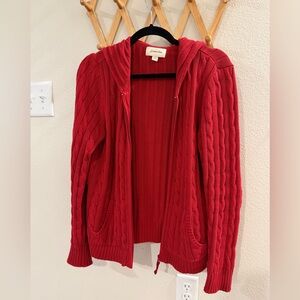 Women's Red Cable Knit Sweater